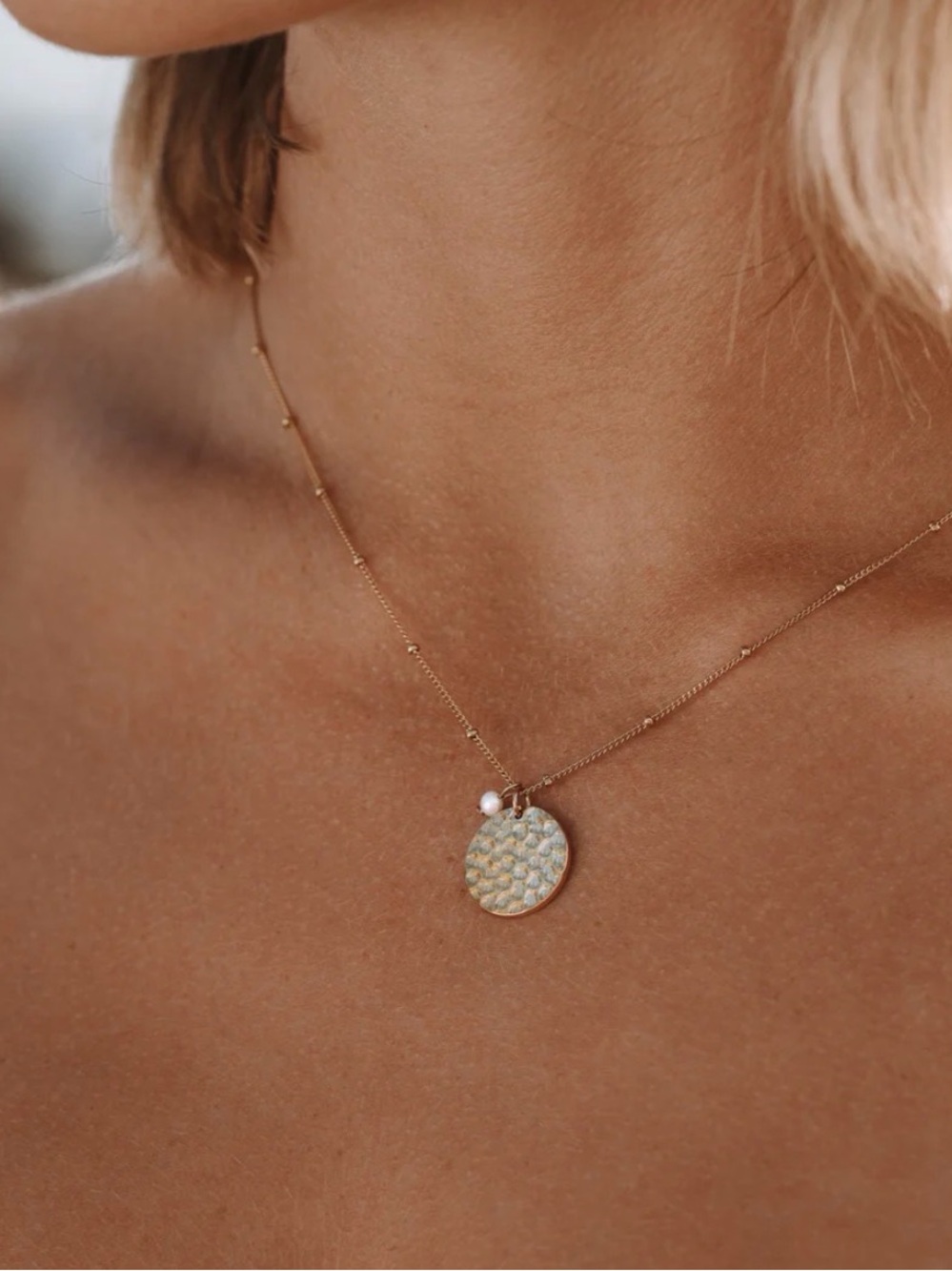 Atolea Gold Island Medallion Necklace with Pearl Charm